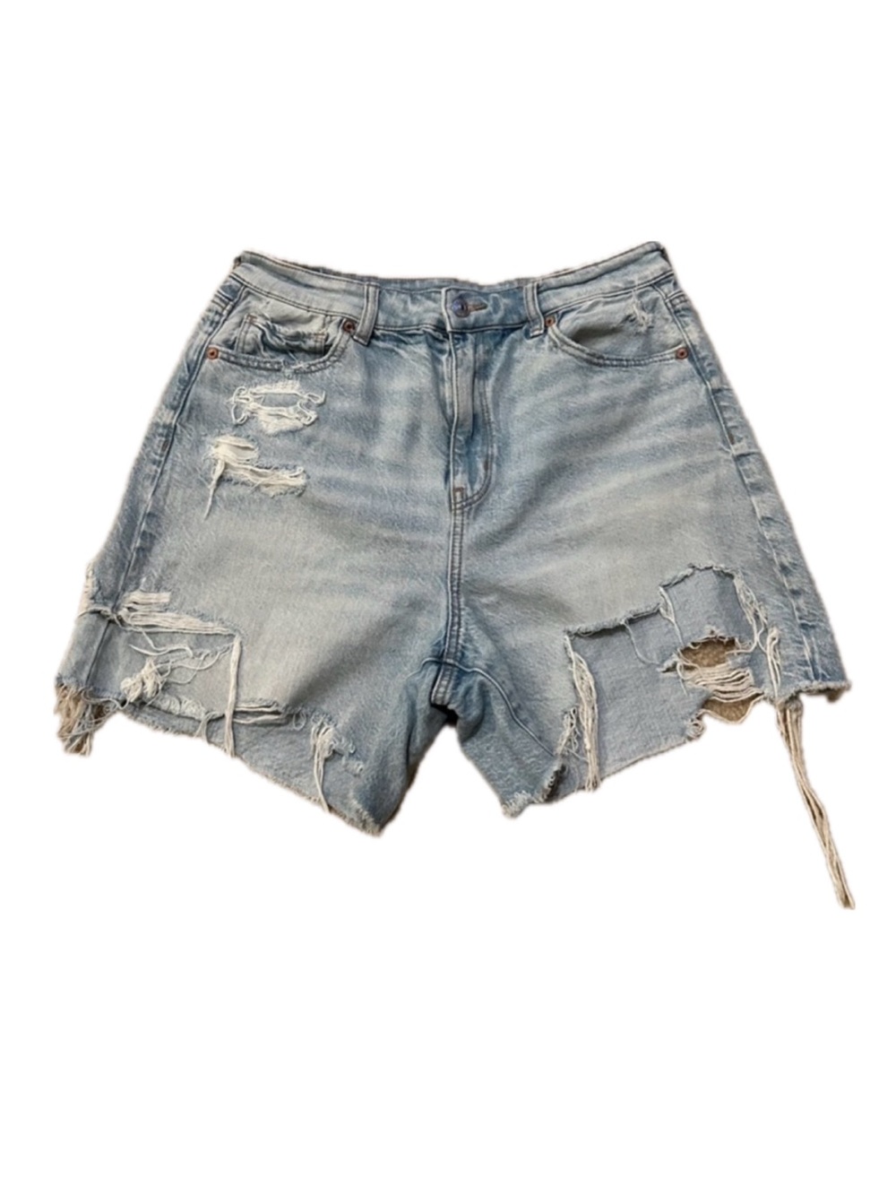 American Eagle Light Wash Ripped Baggy Mom Cutoff Shorts